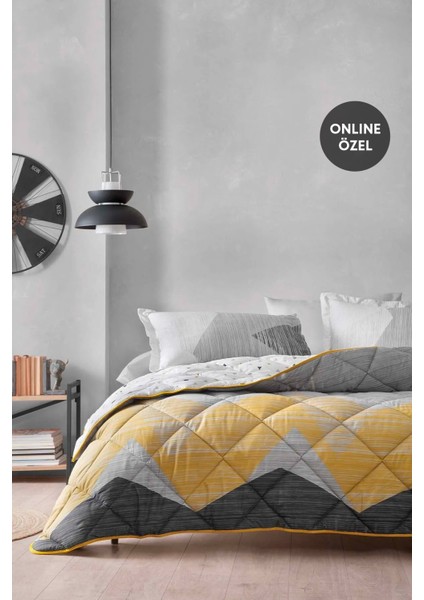 Bedding Çift Kişilik Uyku Seti %100 Pamuk 195x215 cm Gri Sarı Soyut Geometrik Çift Taraflı indirimleri