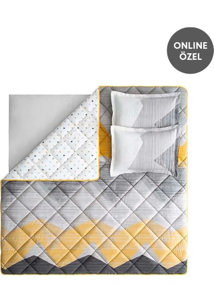 Bedding Çift Kişilik Uyku Seti %100 Pamuk 195x215 cm Gri Sarı Soyut Geometrik Çift Taraflı