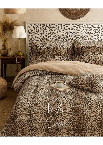 Çift Kişilik Welsoft Pufidik Uyku Seti (Lastikli Çarşaflı) Leopar indirimleri