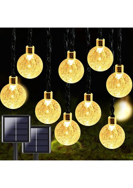 Güneş Enerjili Solar 50 Ledli Kristal Top 7 Metre Bahçe Teras Balkon Ağaç Aydınlatma 8 Modlu