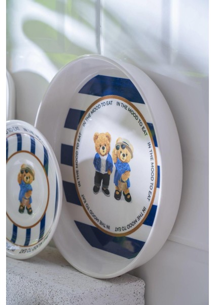 Cool Bear 6 Kişilik 21 Parça Seramik Desenli Yuvarlak Tabaklı Kahvaltı Seti