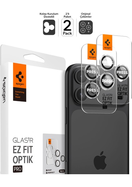 iPhone 17 Pro Max / 17 Pro / 16 Pro Max / 16 Pro / 15 Pro Max / 15 Pro / 14 Pro Max / 14 Pro ile Uyumlu Kamera Lens Camı Koruyucu Kolay Kurulum Glas.tR EZ Fit Optik Pro 2 Adet Clear AGL06914