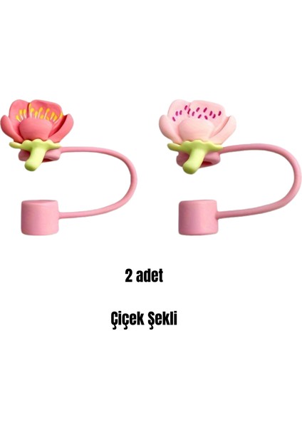 Termos Çiçekli Pipet Koruyucu 2 Adet Çiçek Pipet Koruyucu Silikon Pipet Kılıfı Pipet Tıpası