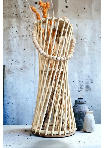 Bambu Çubuk Vazo / Doğal Ahşap Vazo / Dekoratif Bambu Çiçeklik (38 Cm)