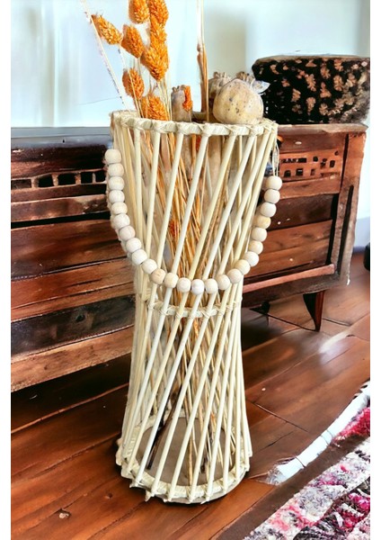 Bambu Çubuk Vazo / Doğal Ahşap Vazo / Dekoratif Bambu Çiçeklik (38 Cm) fırsatları