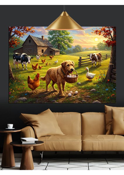 Köyde Çiftlik Hayvanları Dekoratif Kanvas - Mdf Ahşap Tablo