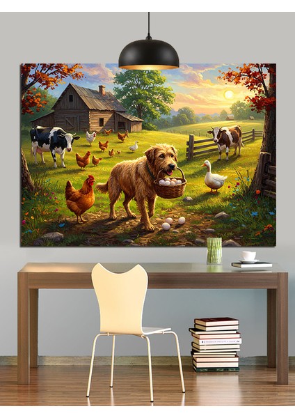 Köyde Çiftlik Hayvanları Dekoratif Kanvas - Mdf Ahşap Tablo fırsatları