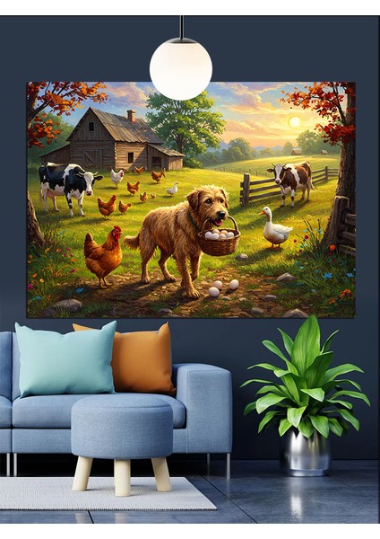 Köyde Çiftlik Hayvanları Dekoratif Kanvas - Mdf Ahşap Tablo indirimleri