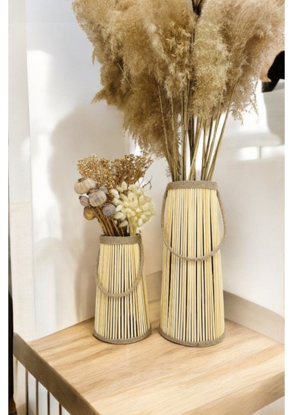 Bohem Stil Bambu Ikili Vazo Seti / Ahşap Pampas Vazo (39-25 Cm) fiyatları