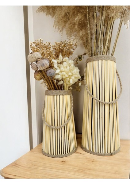 Bohem Stil Bambu Ikili Vazo Seti / Ahşap Pampas Vazo (39-25 Cm) modelleri