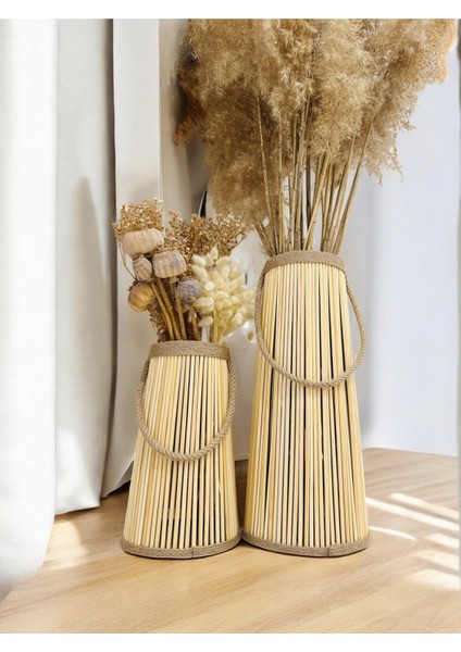 Bohem Stil Bambu Ikili Vazo Seti / Ahşap Pampas Vazo (39-25 Cm) fırsatları