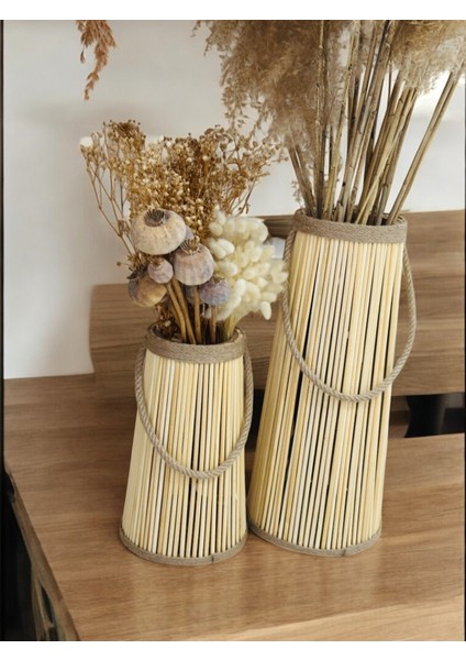 Bohem Stil Bambu Ikili Vazo Seti / Ahşap Pampas Vazo (39-25 Cm) indirimleri