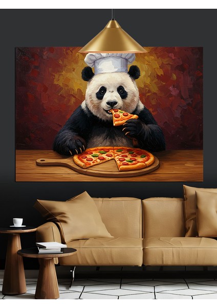 Pizza Yiyen Panda Dekoratif Kanvas - Mdf Ahşap Tablo fiyatları