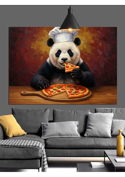 Pizza Yiyen Panda Dekoratif Kanvas - Mdf Ahşap Tablo modelleri