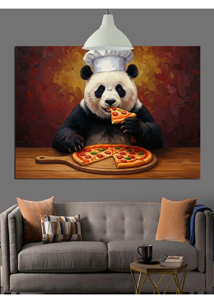 Pizza Yiyen Panda Dekoratif Kanvas - Mdf Ahşap Tablo fırsatları