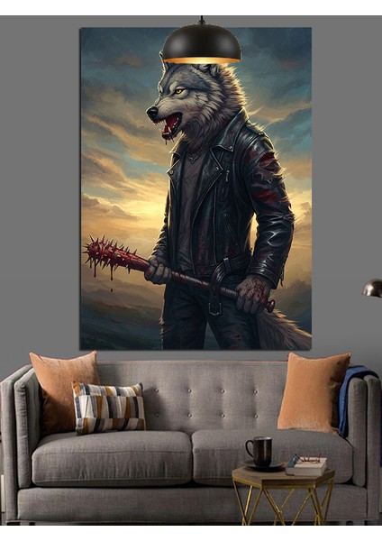 Deri Montlu Kurt Dekoratif Kanvas - Mdf Ahşap Tablo