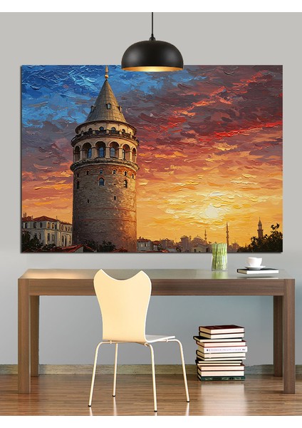 Galata Kulesi Günbatımı Dekoratif Kanvas - Mdf Ahşap Tablo