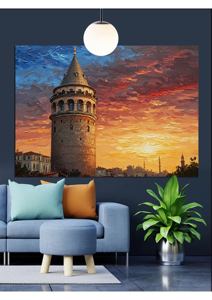 Galata Kulesi Günbatımı Dekoratif Kanvas - Mdf Ahşap Tablo fiyatları