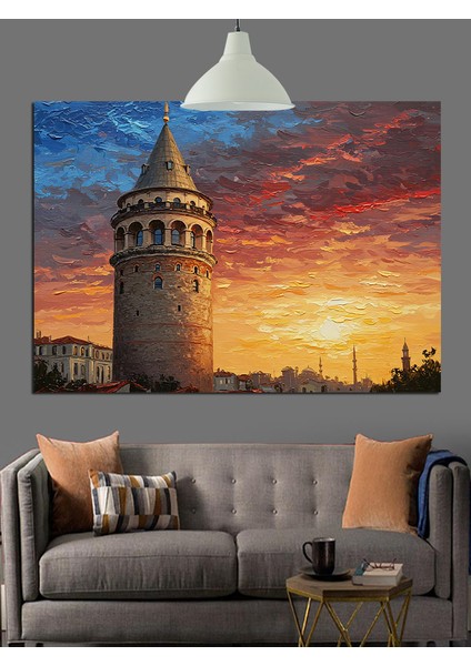 Galata Kulesi Günbatımı Dekoratif Kanvas - Mdf Ahşap Tablo indirimleri