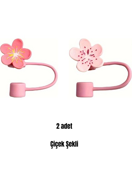 Termos Çiçekli Pipet Koruyucu 2 Adet Çiçek Pipet Koruyucu Silikon Pipet Kılıfı Pipet Tıpası