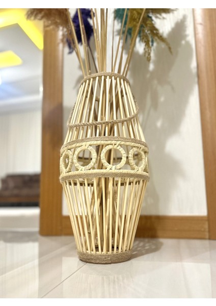 Bambu Çubuk El Yapımı Küp Motifli Doğal Vazo / Ahşap Pampas Vazo fiyatları