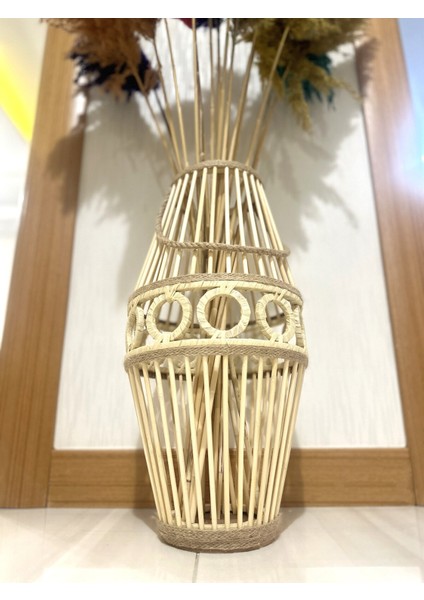 Bambu Çubuk El Yapımı Küp Motifli Doğal Vazo / Ahşap Pampas Vazo modelleri