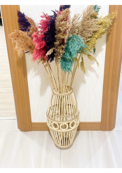 Bambu Çubuk El Yapımı Küp Motifli Doğal Vazo / Ahşap Pampas Vazo fırsatları