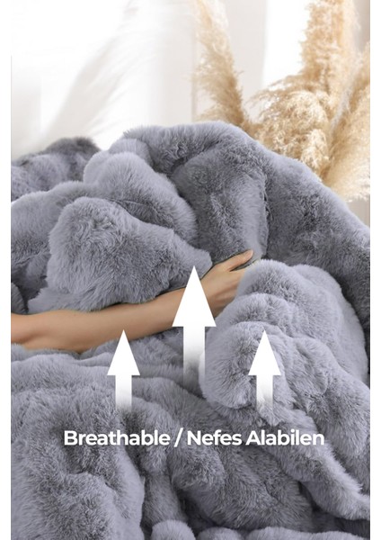 Kürk Yatak Örtüsü Çift Kişilik Dolgulu Peluş Yumuşak Çift Taraflı Yorgan 3 Parça Lory Gri modelleri