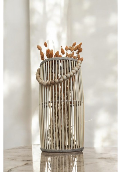 Bambu Vazo / Ahşap Vazo / Çiçeklik / Dekoratif Uzun Fener Mumluk 38 cm