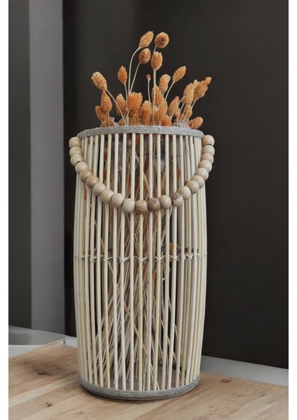 Bambu Vazo / Ahşap Vazo / Çiçeklik / Dekoratif Uzun Fener Mumluk 38 cm