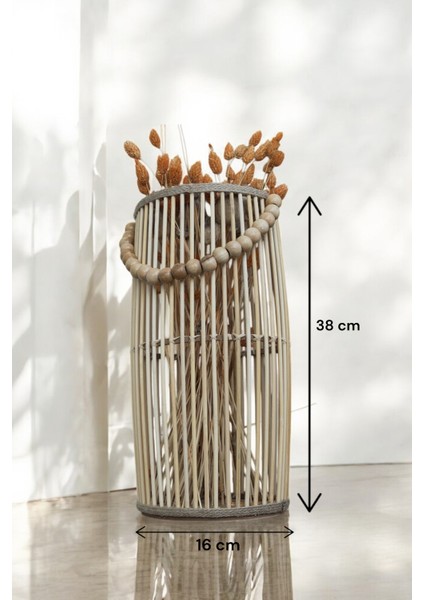 Bambu Vazo / Ahşap Vazo / Çiçeklik / Dekoratif Uzun Fener Mumluk 38 cm