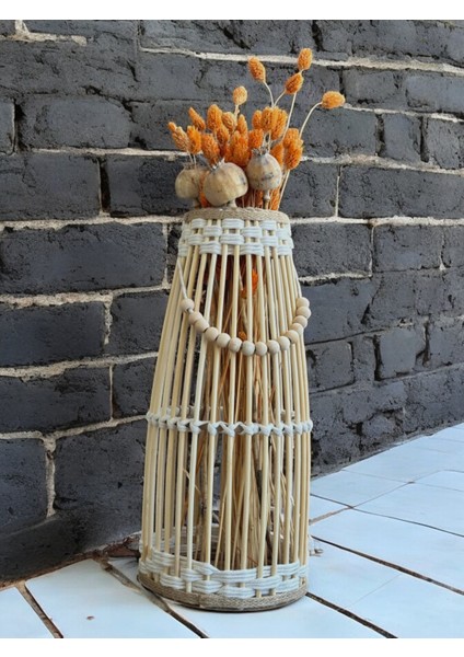 Bambu Çubuk Vazo / Doğal Ahşap Prenses Vazo / Dekoratif Bambu Çiçeklik (38 Cm)