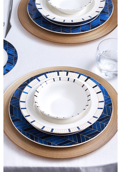 Porselen Yemek Takımı 24 Parça 6 Kişilik Mavi Desenli Yuvarlak Tabak Seti fırsatları