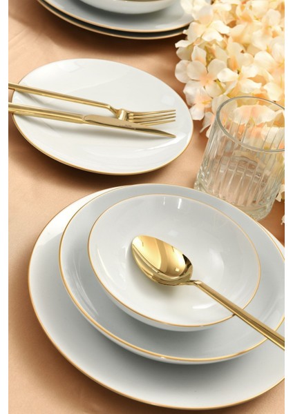 24 Parça 6 Kişilik Beyaz Altın Kenarlı Mikrodalga Uyumlu Şık Yemek Takımı modelleri