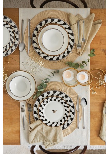 Phoenix 24 Parça 6 Kişilik Beyaz Desenli Porselen Yemek Takımı