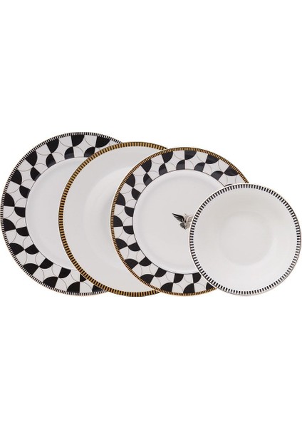 Phoenix 24 Parça 6 Kişilik Beyaz Desenli Porselen Yemek Takımı