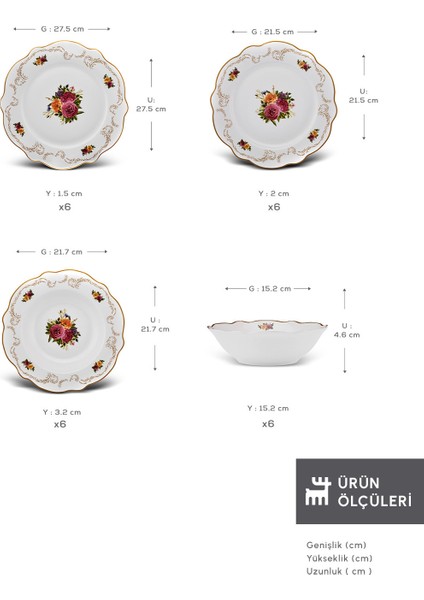 Antique 24 Parça 6 Kişilik Beyaz Porselen Yemek Takımı Zarif ve Şık Tasarım