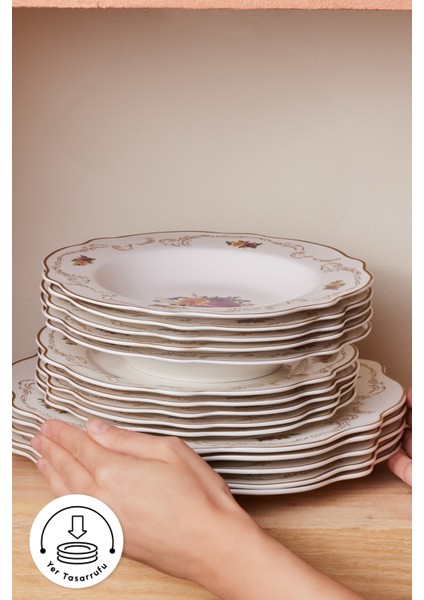 Antique 24 Parça 6 Kişilik Beyaz Porselen Yemek Takımı Zarif ve Şık Tasarım