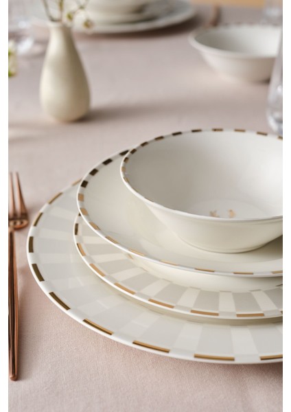 Elegance Bone Aries Metalic 24 Parça 6 Kişilik New Bone Porselen Metalik Desenli Şık Tasarımlı Yemek Takımı