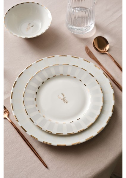 Elegance Bone Aries Metalic 24 Parça 6 Kişilik New Bone Porselen Metalik Desenli Şık Tasarımlı Yemek Takımı