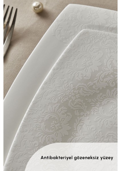 Fine Pearl Helen 62 Parça 12 Kişilik Beyaz Porselen Kare Tabaklı Şık Yemek Takımı