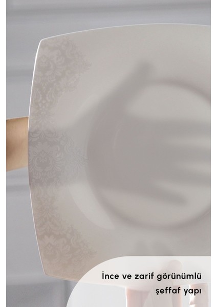 Fine Pearl Helen 62 Parça 12 Kişilik Beyaz Porselen Kare Tabaklı Şık Yemek Takımı