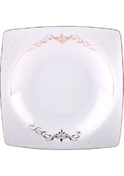 Ems Fine Bone 60 Parça 12 Kişilik Beyaz Desenli Kare Porselen Yemek Takımı