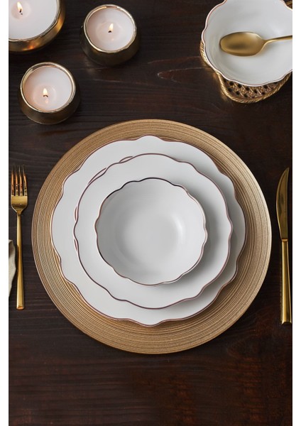 Daisy Rose Wave Shape 24 Parça 6 Kişilik Şık Tasarımlı Porselen Yemek Seti