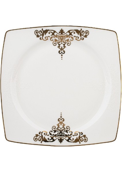 Fine Bone Topkapı Gold 61 Parça 12 Kişilik Beyaz Desenli Kare Porselen Yemek Takımı