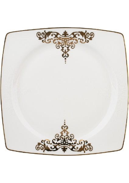 Fine Bone Topkapı Gold 61 Parça 12 Kişilik Beyaz Desenli Kare Porselen Yemek Takımı