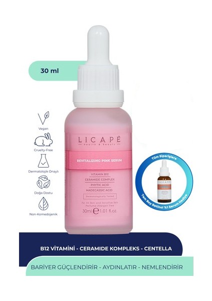 Nemlendirici Yüz Serumu 30 ml B12 Vitaminli Centella Özlü Aydınlatıcı Tüm Cilt Tiplerine Uygun fiyatları