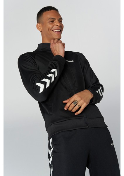 Erkek Siyah Sweatshirt Logo ve Şevron Baskılı Regular Fit İlkbahar Sonbahar Koleksiyonu