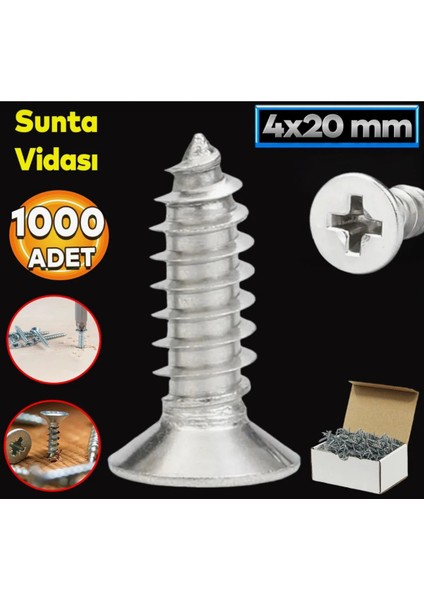 4X20 mm Ahşap Sunta Vidası (1000 Adet)