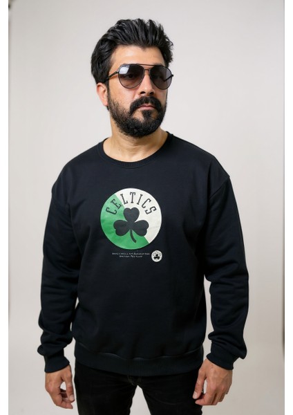 Siyah Bisiklet Yaka Erkek Baskılı Sweatshirt fiyatları